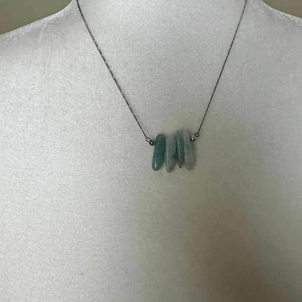 Boutique Purchased Blue Green Stone and Silver Tone Necklace - Picture 7 of 7